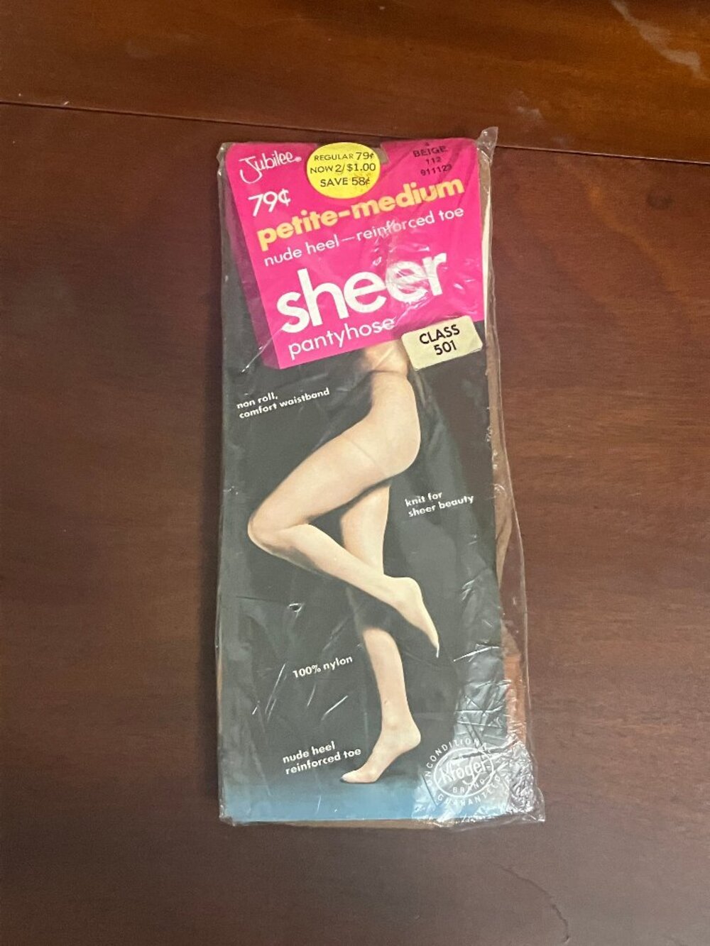 Vintage Jubilee Beige Sheer Pantyhose Petite Medium Kroger Brand